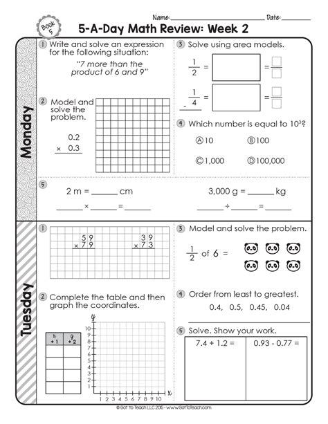 This fifth grade math review is designed to be used on a daily basis (Monday-Thursday) for 2 weeks. . 5 a day math review 5th grade